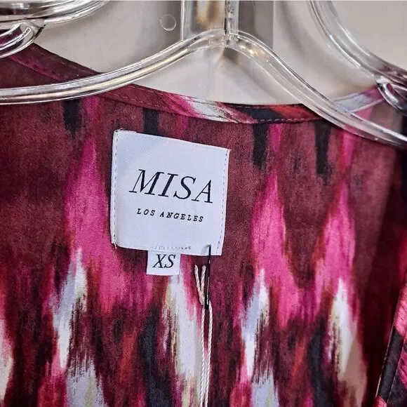 Misa Amina Pink Printed Puff Sleeve Mini Wrap Dress NWT Size Extra Small - Picture 5 of 7